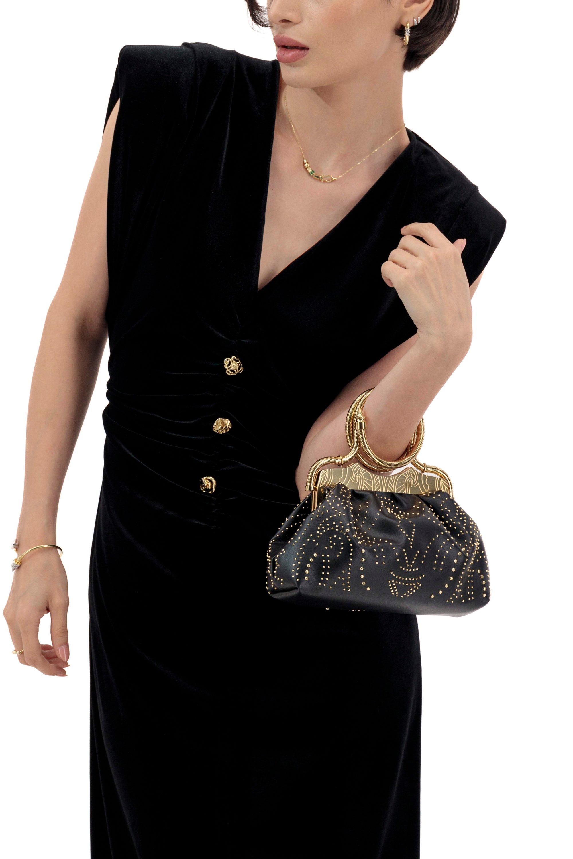 Okhtein Studded Bangle Clutch - Black - Designer Clutch - Clutch Bags 4