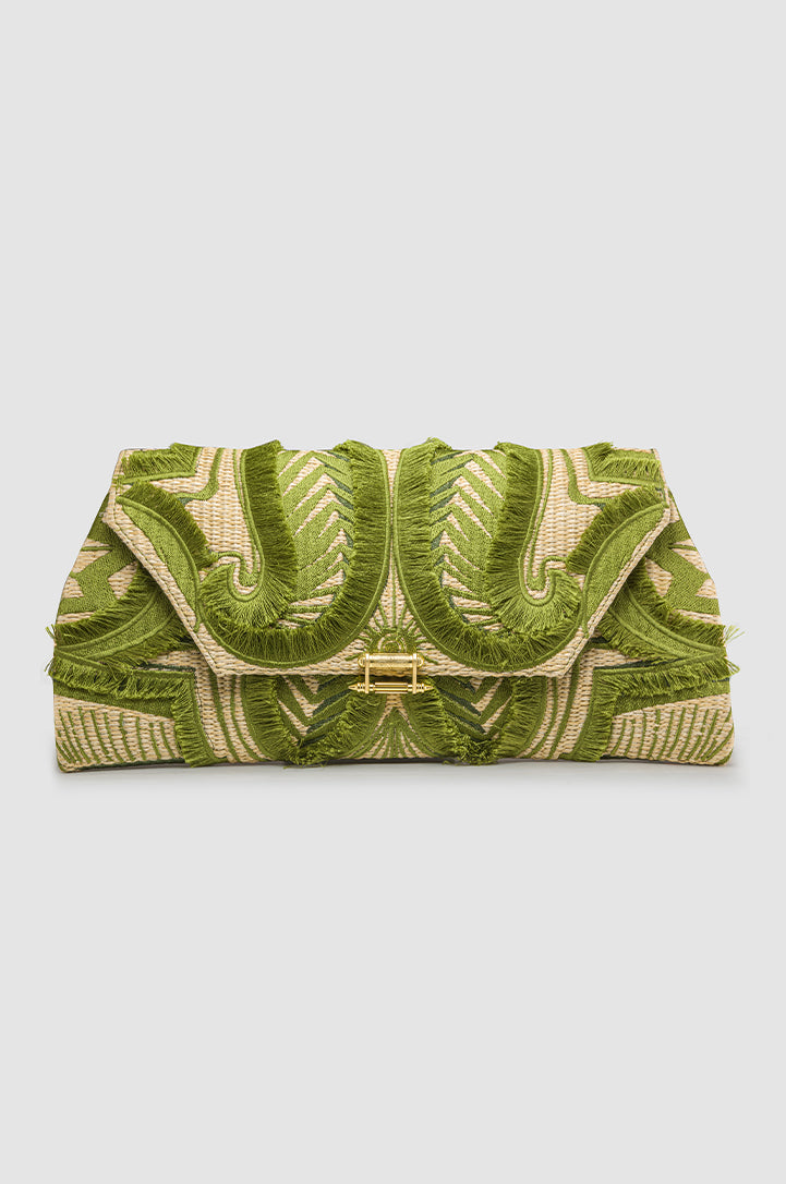 Okhtein Fatima Embroidered Clutch - Khaki - Designer Shoulder Bag - Clutch Bags 1