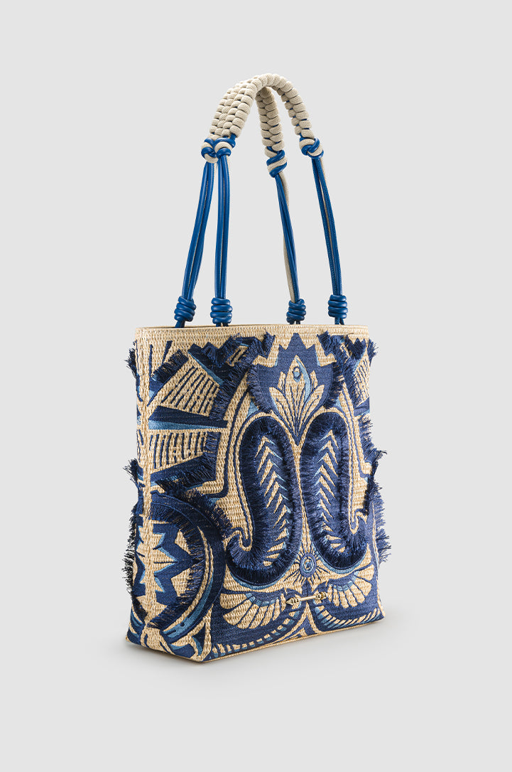 Okhtein Fatima Embroidered Tote - Denim - Designer Shoulder Bag - Shoulder Bags 2