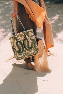 Okhtein Fatima Embroidered Tote - Khaki - Designer Shoulder Bag - Shoulder Bags 4