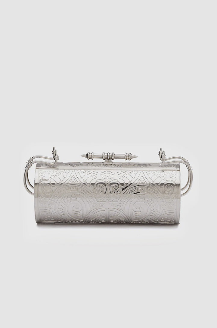 Okhtein Engraved Felucca Clutch - Silver - Designer Clutch - Clutch Bags 1