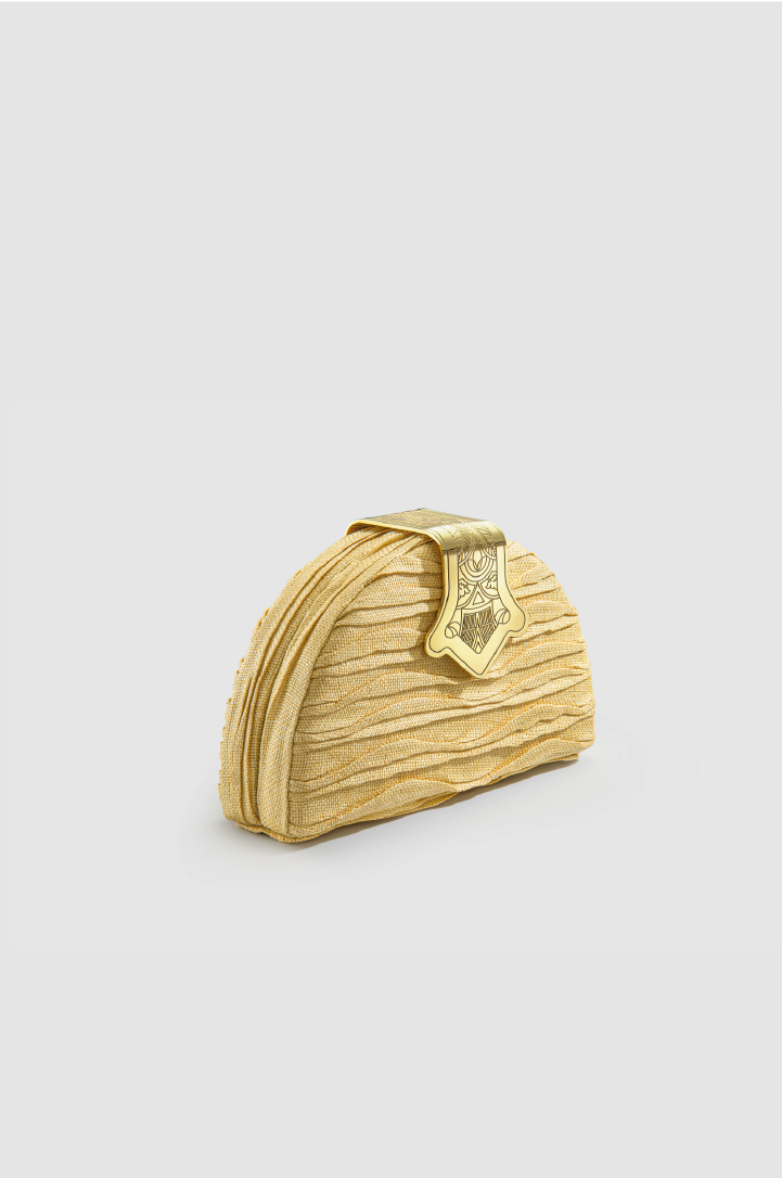 Okhtein Dome Clutch - Beige Raffia - Designer Clutch Bags - Side