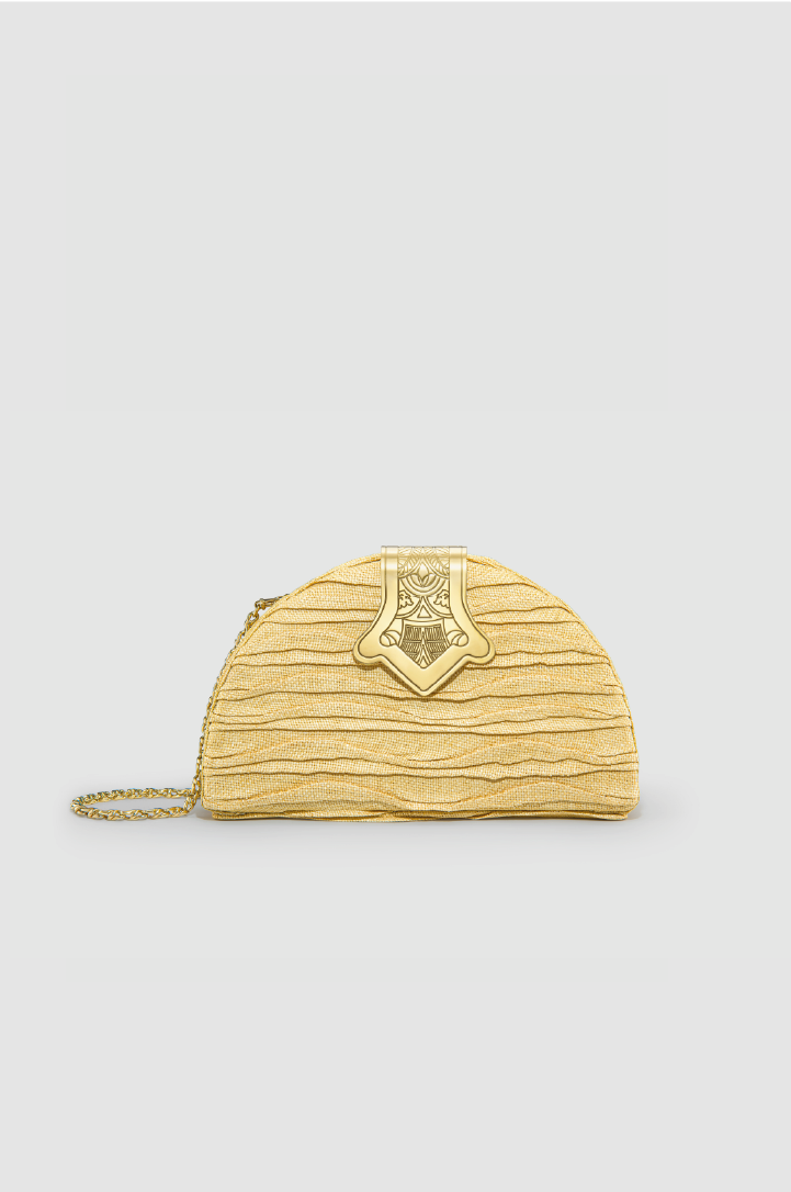 Okhtein Dome Clutch - Beige Raffia - Designer Clutch Bags