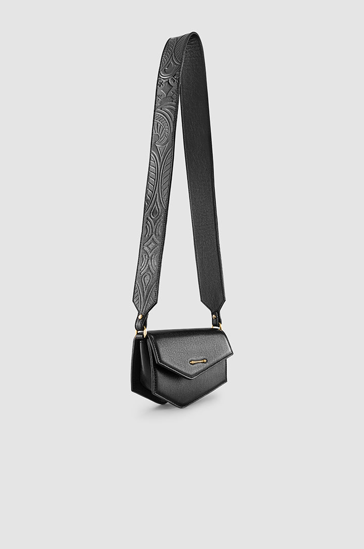 Okhtein Asymmetrical Pouch - Metallic Black - Designer Cross Body Bag - Side