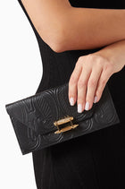 Okhtein Embossed Pochette - Scratched Metallic Black Embossed - Designer Shoulder Bag - Handbags 5