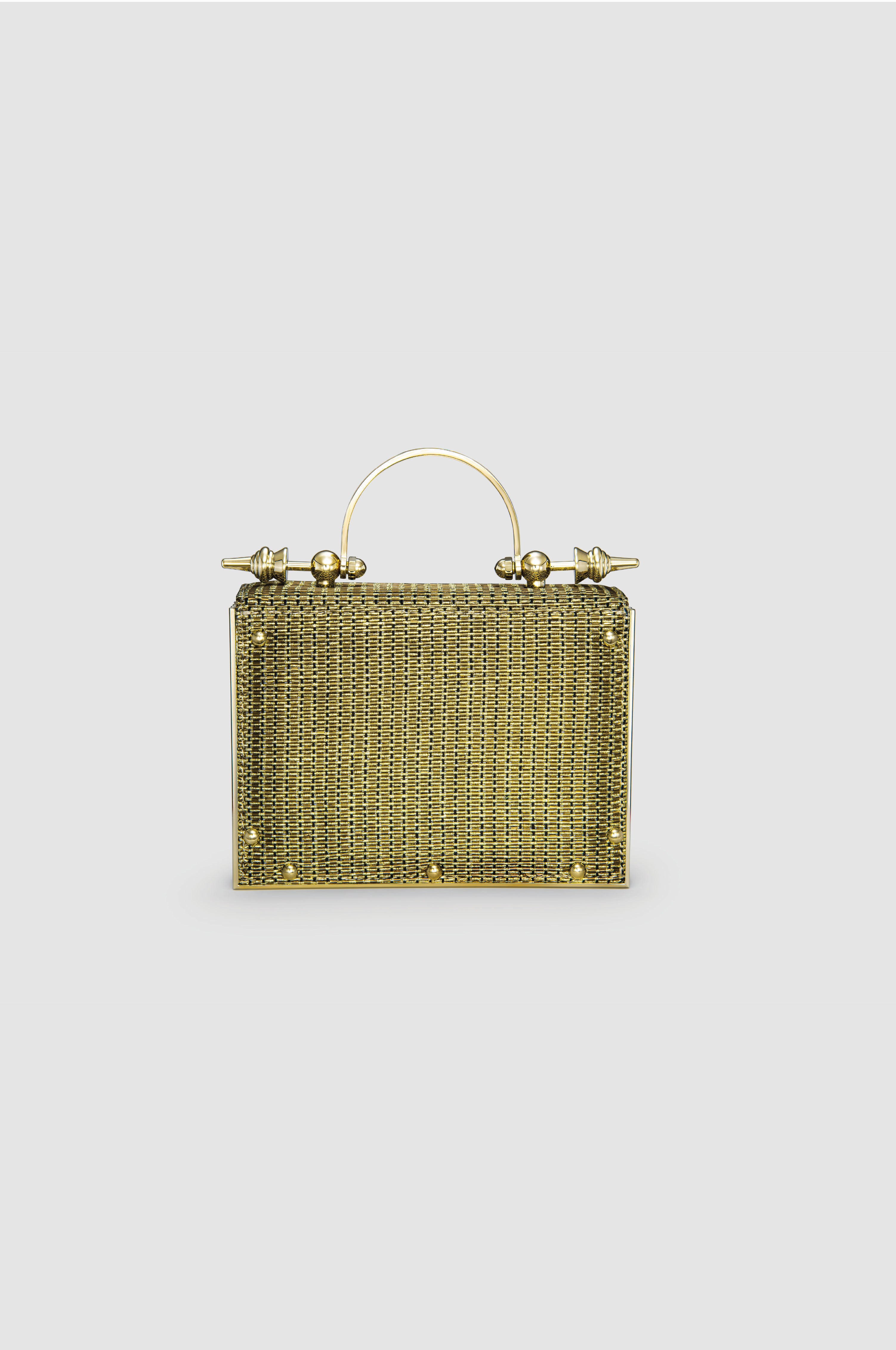 Okhtein Mahogany On Striped Brass - Gold & Black Raffia - Designer Handbag - Handbags 4