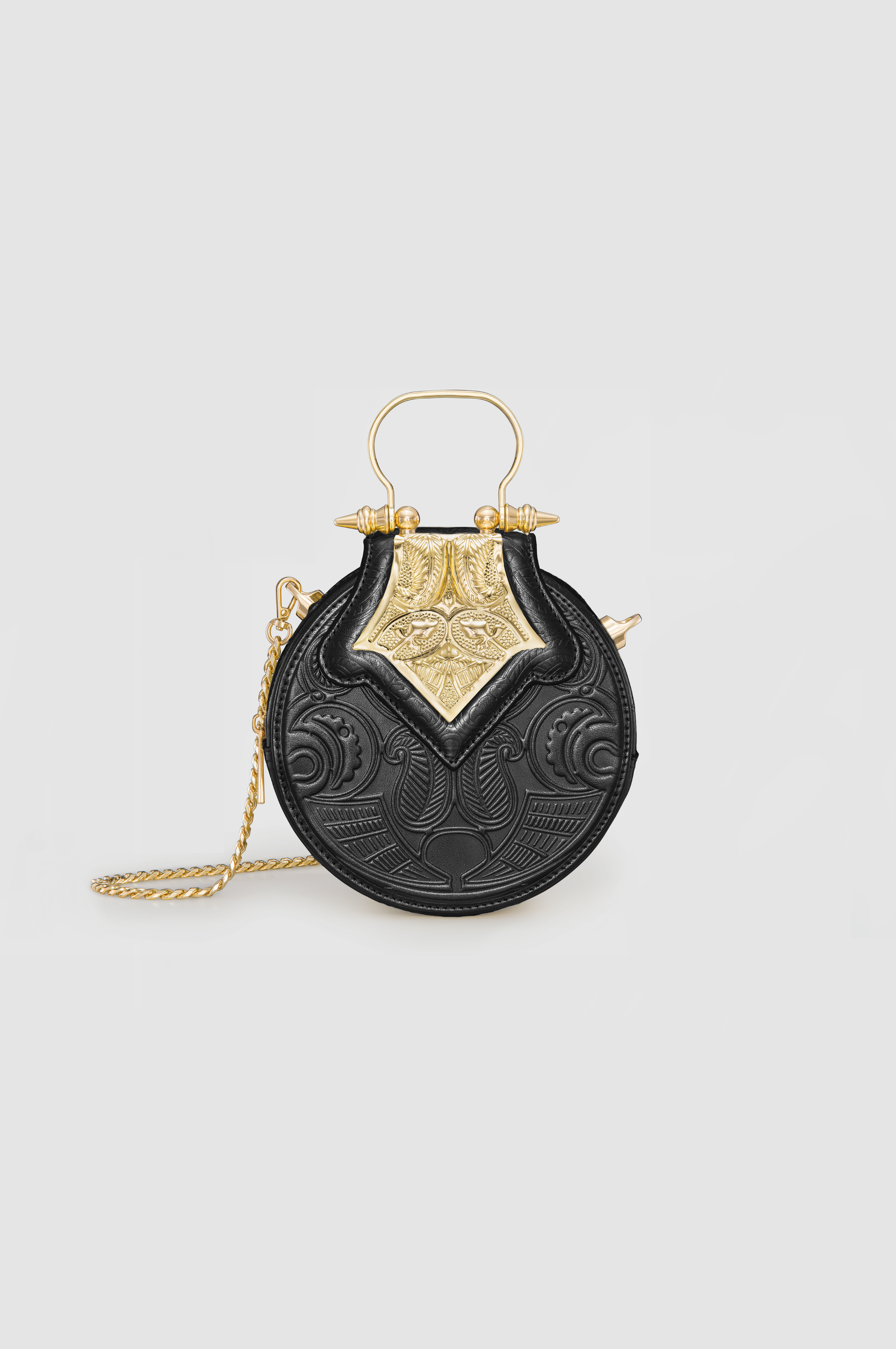 Okhtein Mini Dome Embossed - Metallic Black - Designer Mini Handbag - Handbags 1