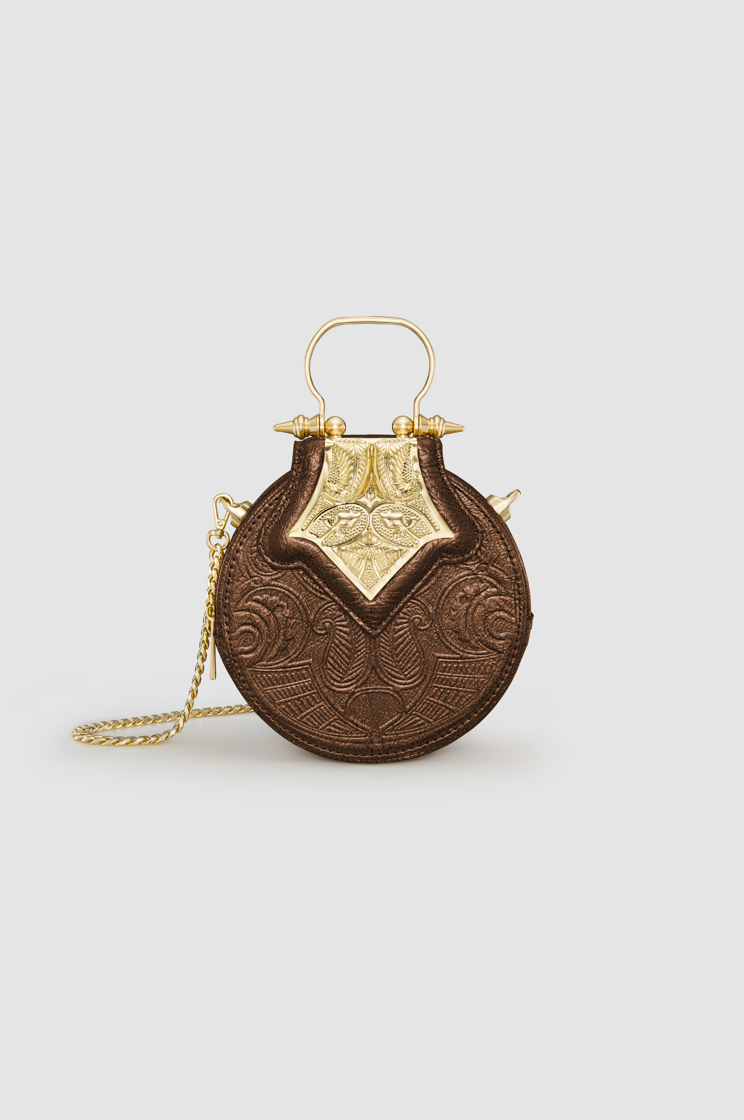 Okhtein Mini Dome Embossed - Brown Gel - Designer Mini Handbag - Handbags 1