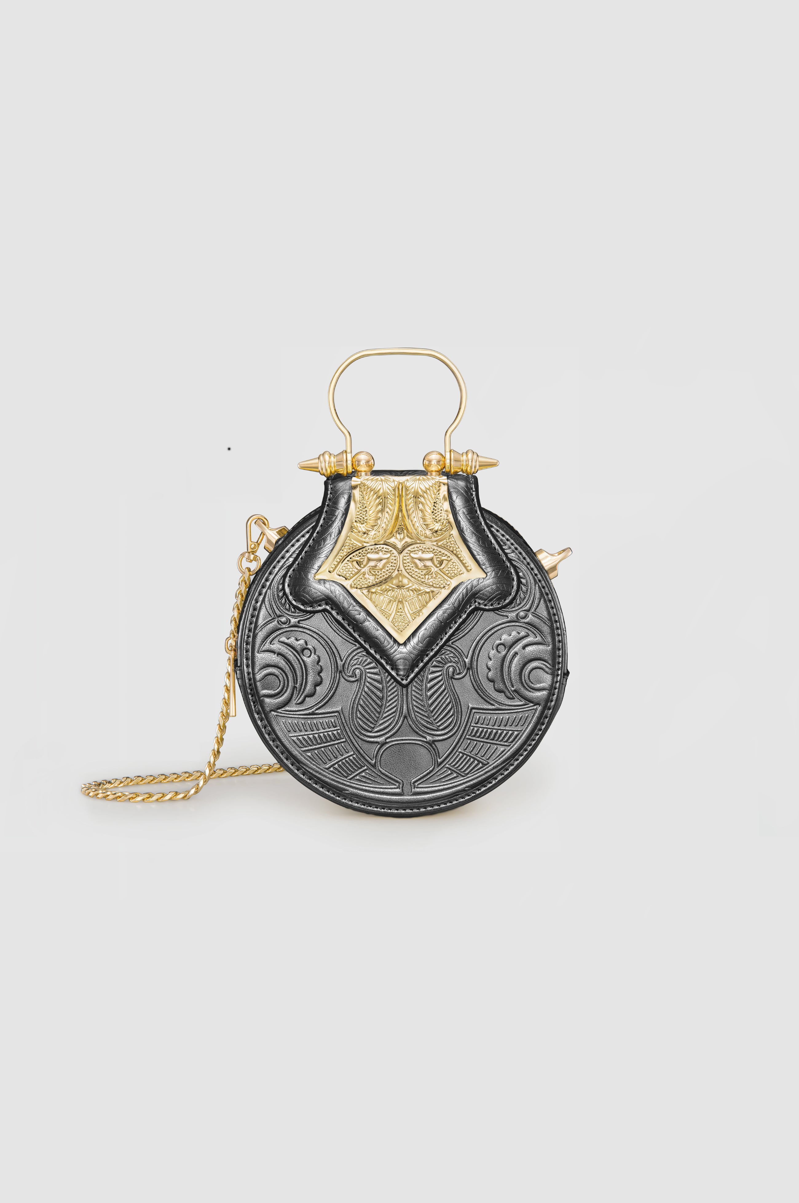 Okhtein Mini Dome Embossed - Dark Metallic Silver - Designer Mini Handbag - Handbags 1