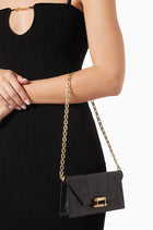 Okhtein Embossed Pochette - Scratched Metallic Black Embossed - Designer Shoulder Bag - Handbags 3