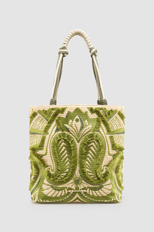 Okhtein Fatima Embroidered Tote - Khaki - Designer Shoulder Bag - Shoulder Bags 1