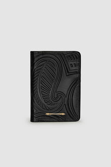 Okhtein Embossed Passport Holder - Metallic Black - Designer Passport Holder - Badge & Pass Holders 1