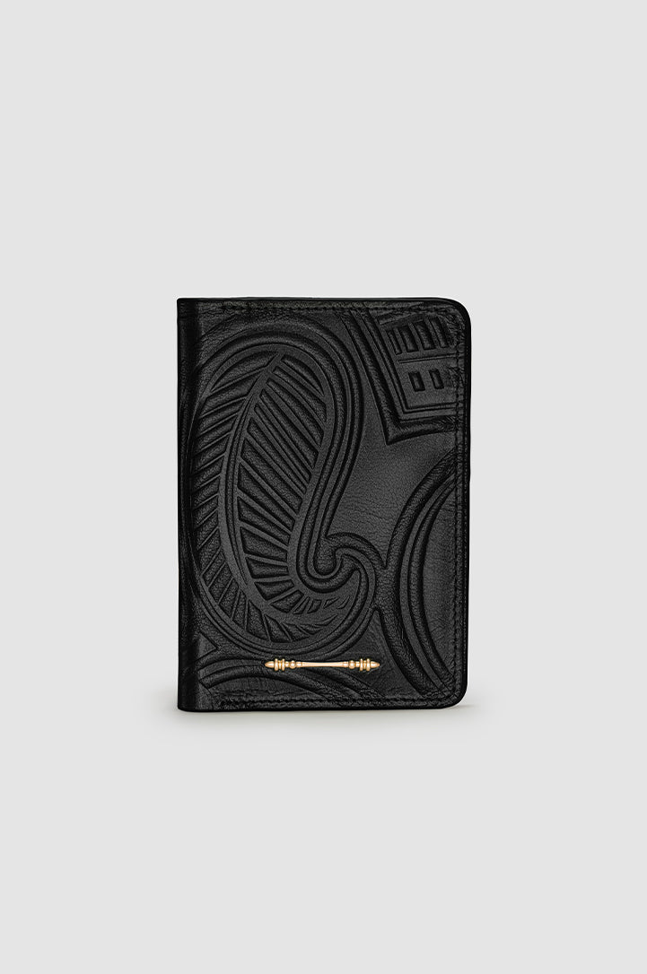 Okhtein Embossed Passport Holder - Metallic Black - Designer Passport Holder - Badge & Pass Holders 1
