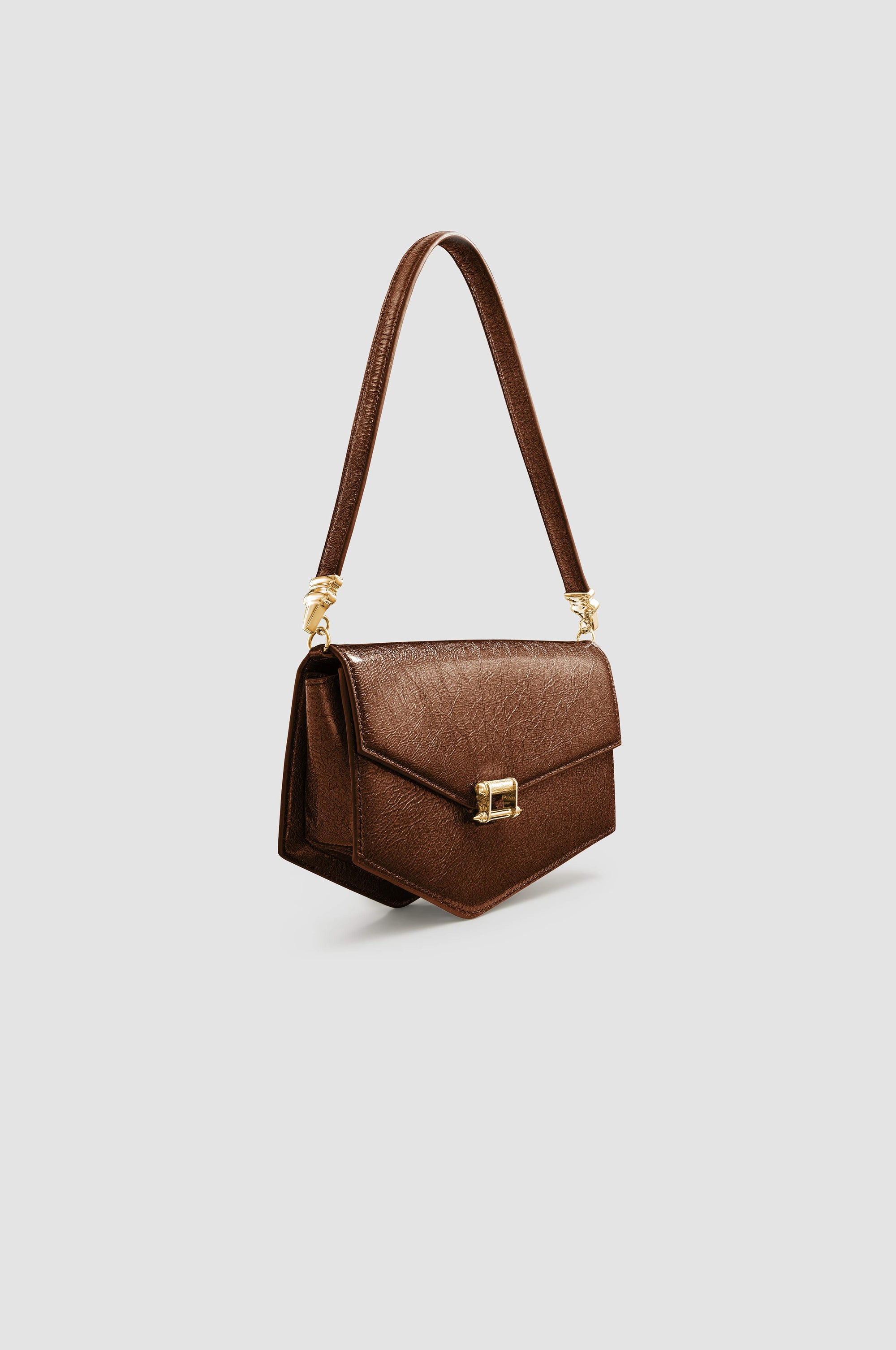 Okhtein Asymmetrical Baguette - Brown Gel - Designer Handbag - Side