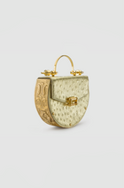 Okhtein Oak on Engraved Brass - Gold Ostrich - Designer Clutch - Handbags 2