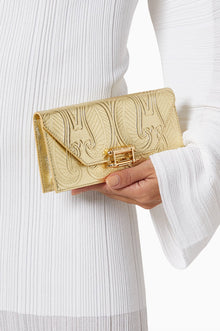 Okhtein Embossed Pochette - Scratched Metallic Gold Embossed - Designer Shoulder Bag - Handbags 3