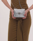 Okhtein Mahogany On Striped Brass - Silver Ostrich - Designer Handbag - Handbags 3