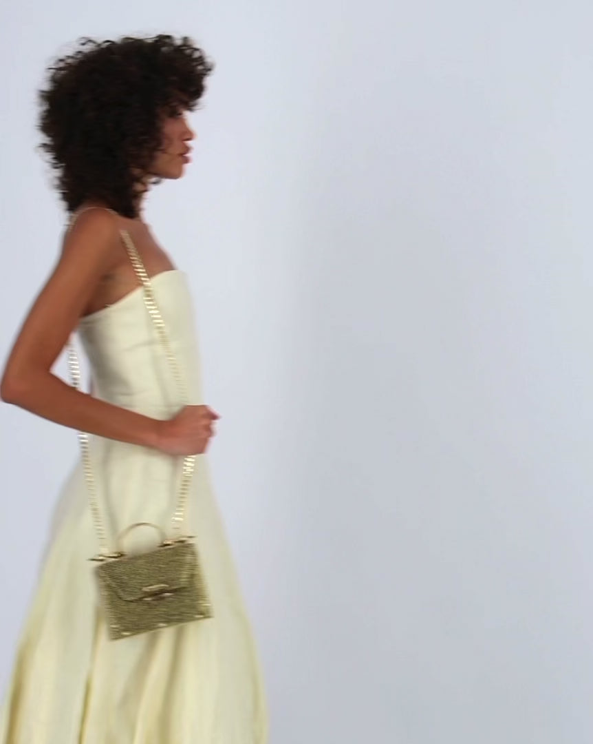 Okhtein Mahogany On Striped Brass - Gold & Black Raffia - Designer Handbag - Handbags 3