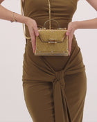 Okhtein Studded Mahogany on Striped Brass - Gold Gel - Designer Handbag - Handbags 3