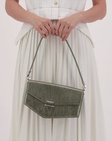 Okhtein Asymmetrical Baguette - Olive Silver Gel - Designer Handbag - Video