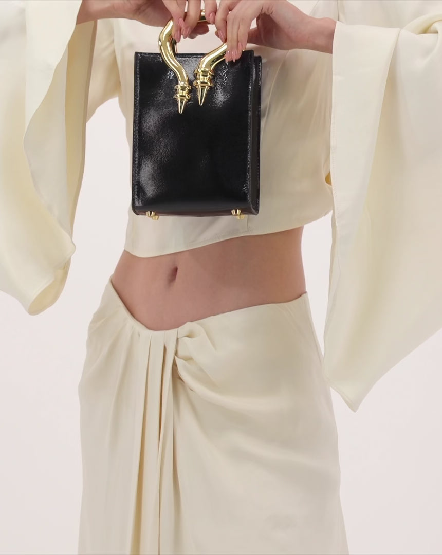 Okhtein Malleable Mini Shopper - Black Patent - Designer Mini Handbag - Handbags 3