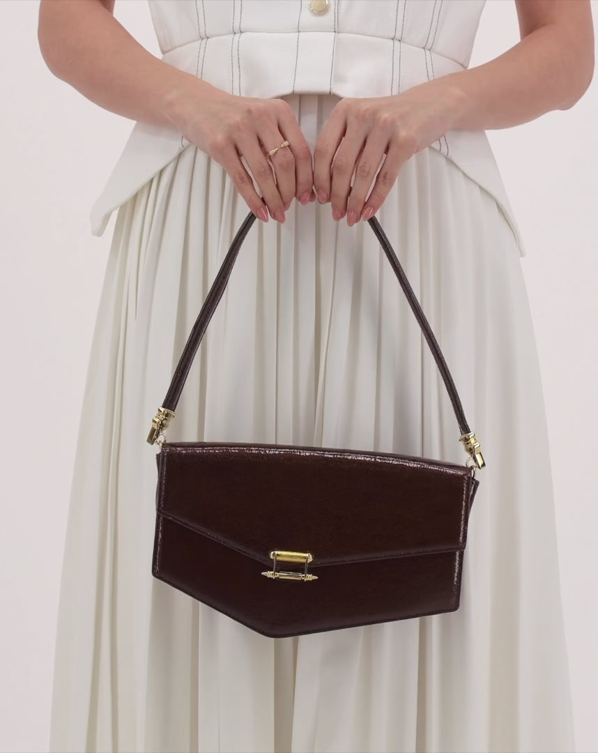 Okhtein Asymmetrical Baguette - Brown Gel - Designer Handbag - Video