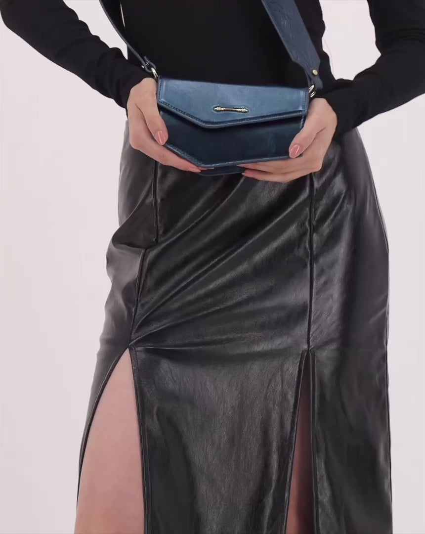 Okhtein Asymmetrical Pouch - Metallic Teal - Designer Cross Body Bag - Video