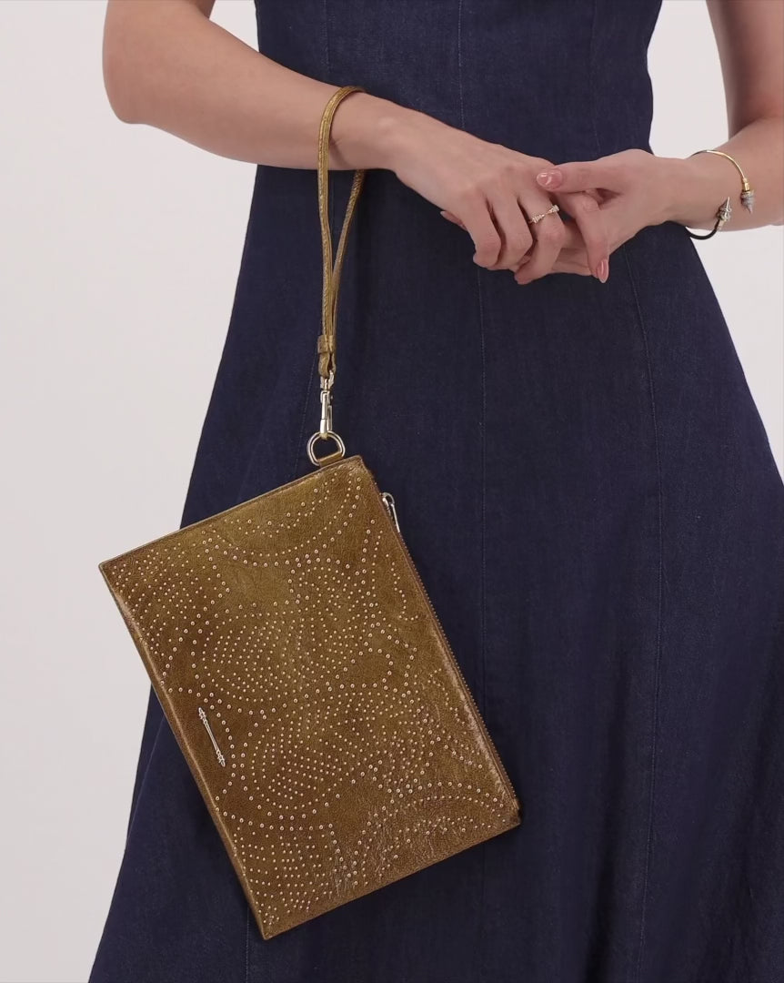 Okhtein Studded Wristlet Sleeve - Gold Gel - Designer Wrist Bag - Wrist Bags 4