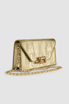 Okhtein Embossed Pochette - Scratched Metallic Gold Embossed - Designer Shoulder Bag - Handbags 4