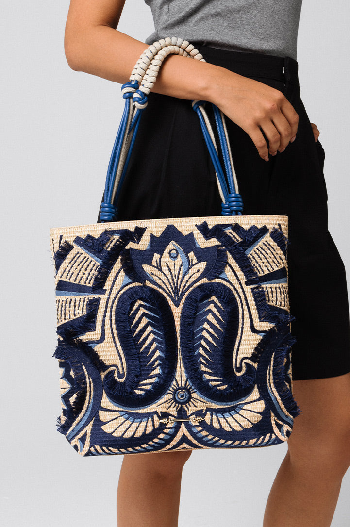 Okhtein Fatima Embroidered Tote - Denim - Designer Shoulder Bag - Shoulder Bags 4