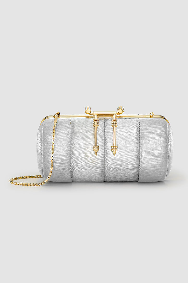 Soiree Clutch Metallic Silver Designer Clutch OKHTEIN