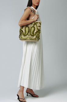 Okhtein Fatima Embroidered Tote - Khaki - Designer Shoulder Bag - Shoulder Bags 2