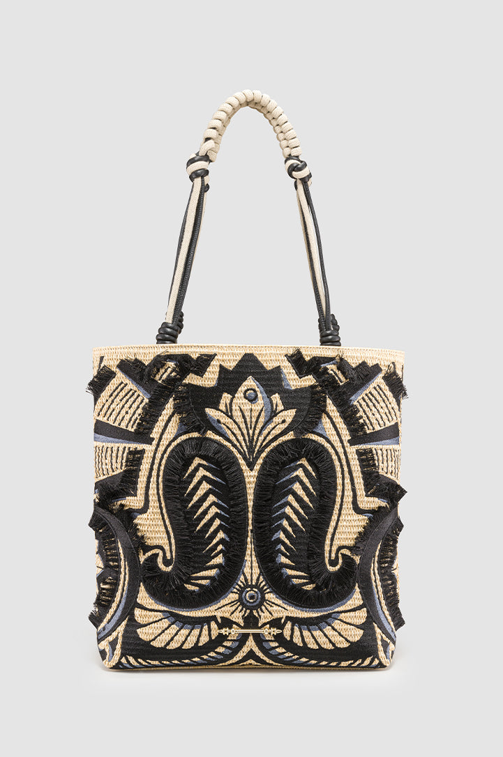 Okhtein Fatima Embroidered Tote - Black - Designer Shoulder Bag - Shoulder Bags 1