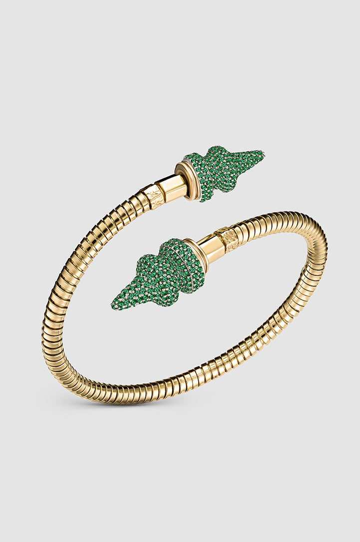 Okhtein Green Diamond Cone - 18k Gold and Emeralds - Designer Bangle - Bracelets 1