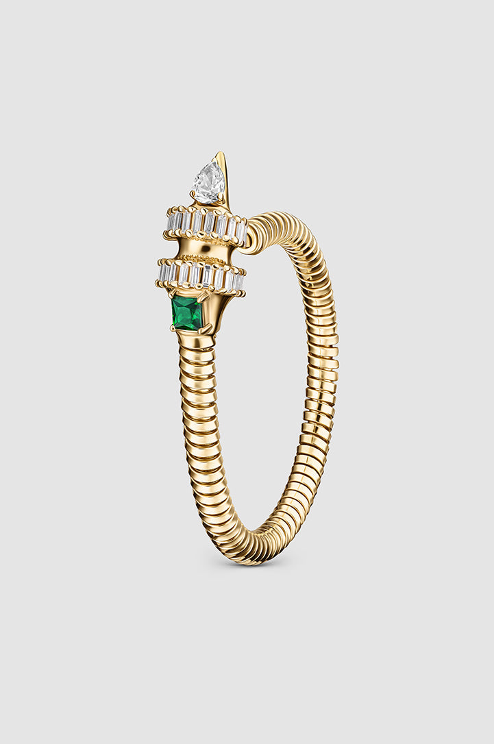 Okhtein Snake Rod Earring - 18k Gold, Emerald and Diamonds - Designer Earring - Earrings 1