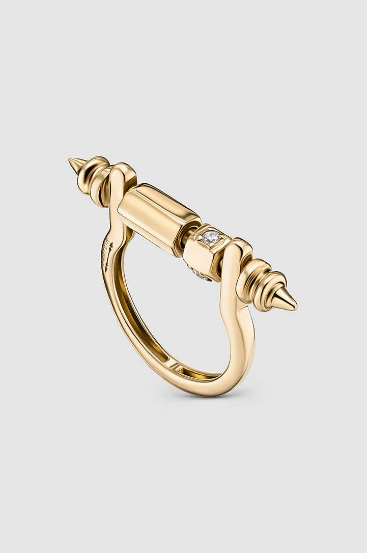 Okhtein Rosary Rod Ring - 18k Gold and White Diamonds - Designer Ring - Rings 1